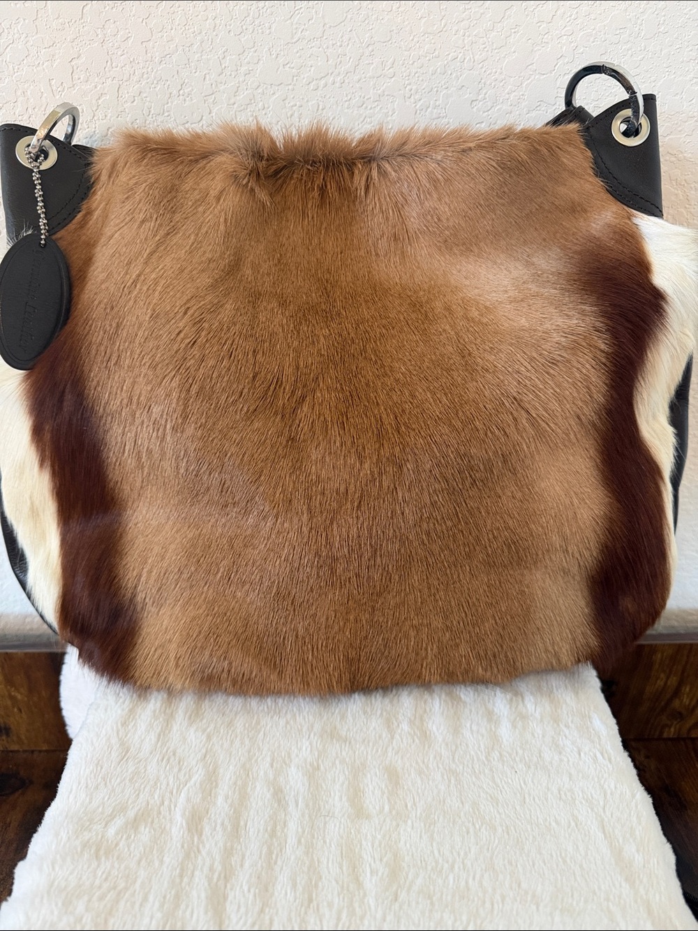 Leather & Haircalf Tote Bag in Brown and White